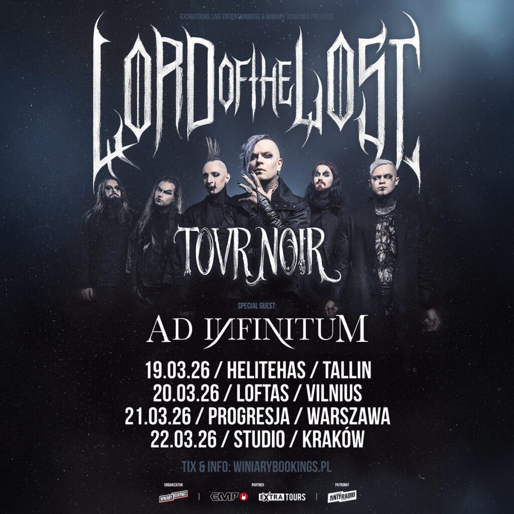 Czołowi przedstawiciele mrocznej sceny rockowej - Lord Of The Lost wyruszają w trasę koncertową! W ramach „TOVR NOIR” zagrają 19 marca w Tallinie na Helitehas, 20 marca w Wilnie na Loftas, 21 marca w warszawskiej Progresji oraz 22 marca w krakowskim klubie Studio.